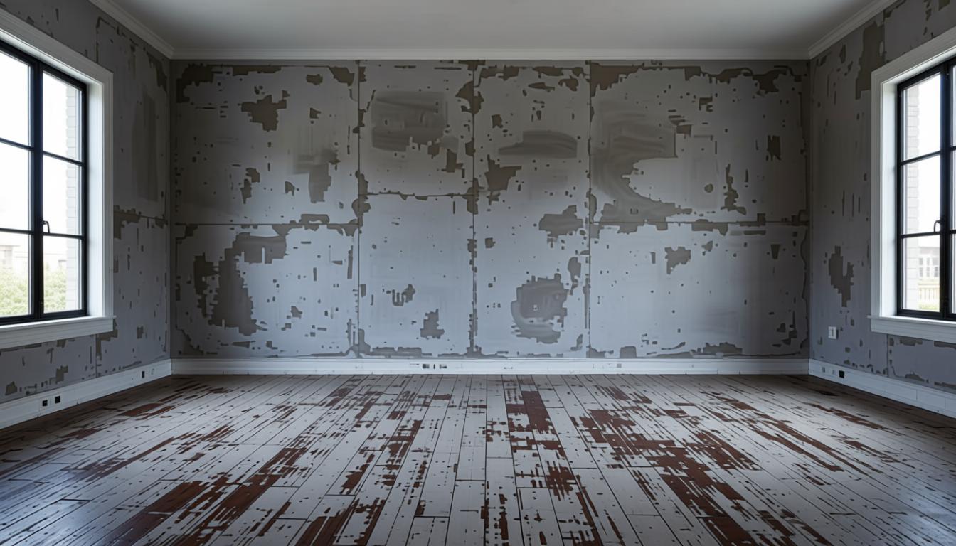 Drawing room before renovation — bare worn walls and floor